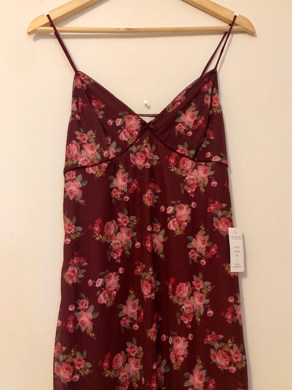 Hippie Rose Burgundy Floral Spaghetti Strap Maxi Dress Size Large